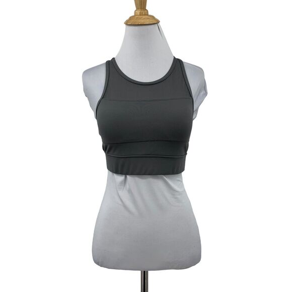 Zyia Active Sports Bra Womens Small Gray Mesh Panel Racerback Zip Back Longline - Picture 1 of 14